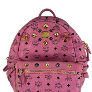 MCM Pink Visetos Coated Canvas and Leather Stud Stark Backpack Pink